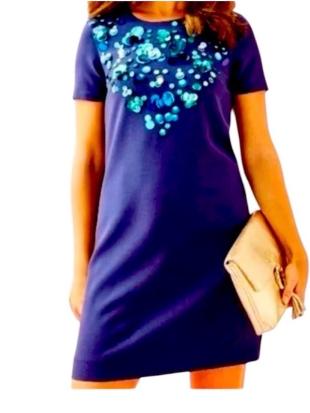 Lily Pultzer True Navy Dress with Teal Sequin Accents Size 4